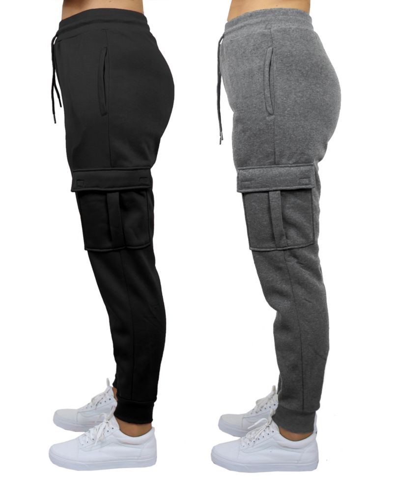 Women's Heavyweight Loose Fit Fleece Lined Cargo Jogger Pants Set, 2 Pack
