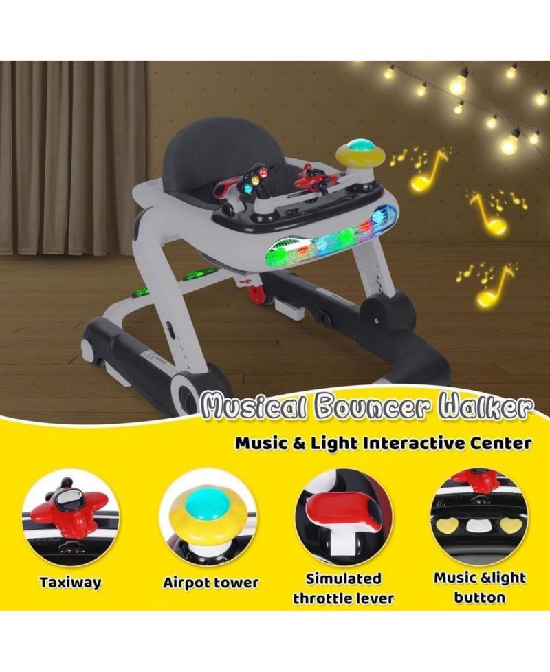 5-in-1 Baby Activity Walker with Music and Lights, Adjustable Height and Safety Bumper