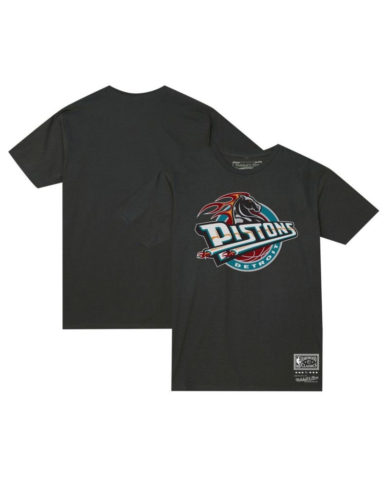 Men's and Women's Black Detroit Pistons Hardwood Classics MVP Throwback Logo T-shirt