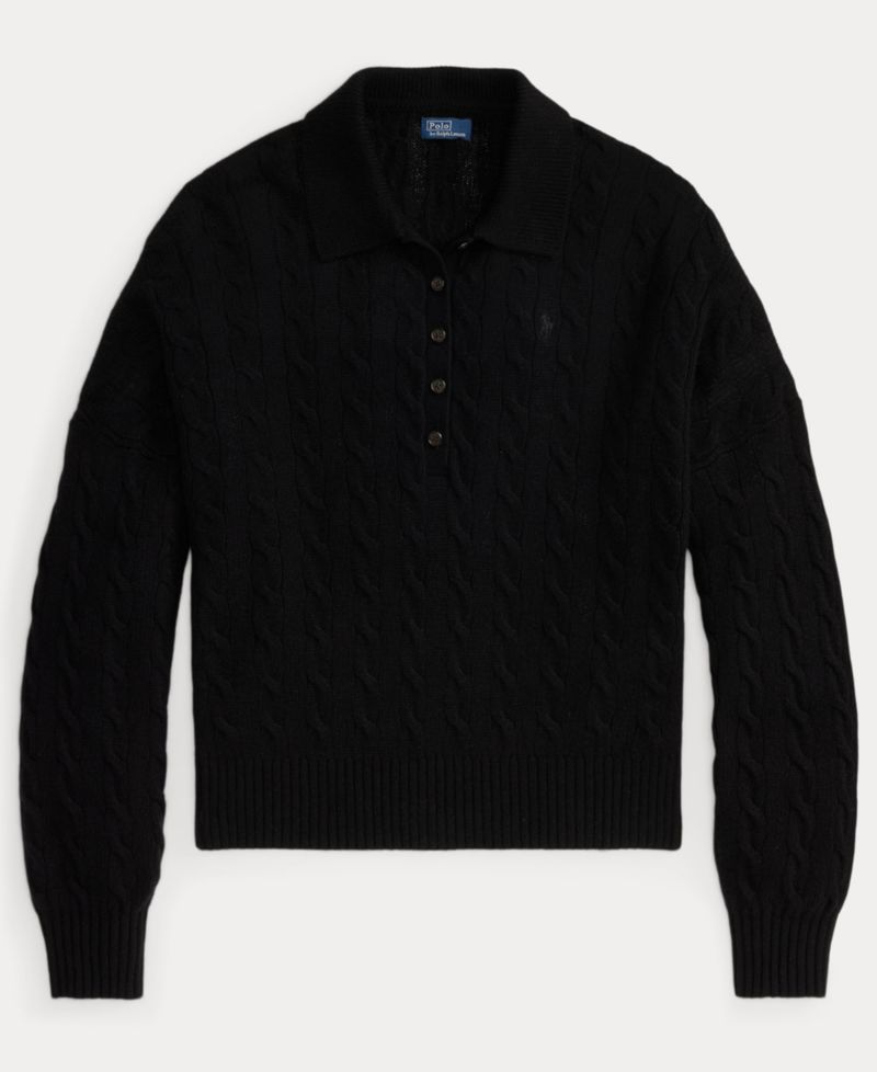 Women's Cable-Knit Wool-Cashmere Polo-Collar Sweater