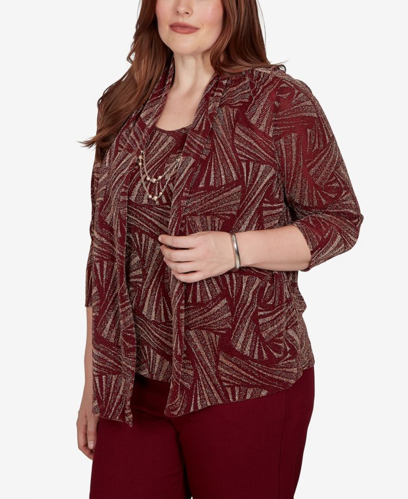Women's Union Square Shimmer Abstract Two In One Top With Necklace