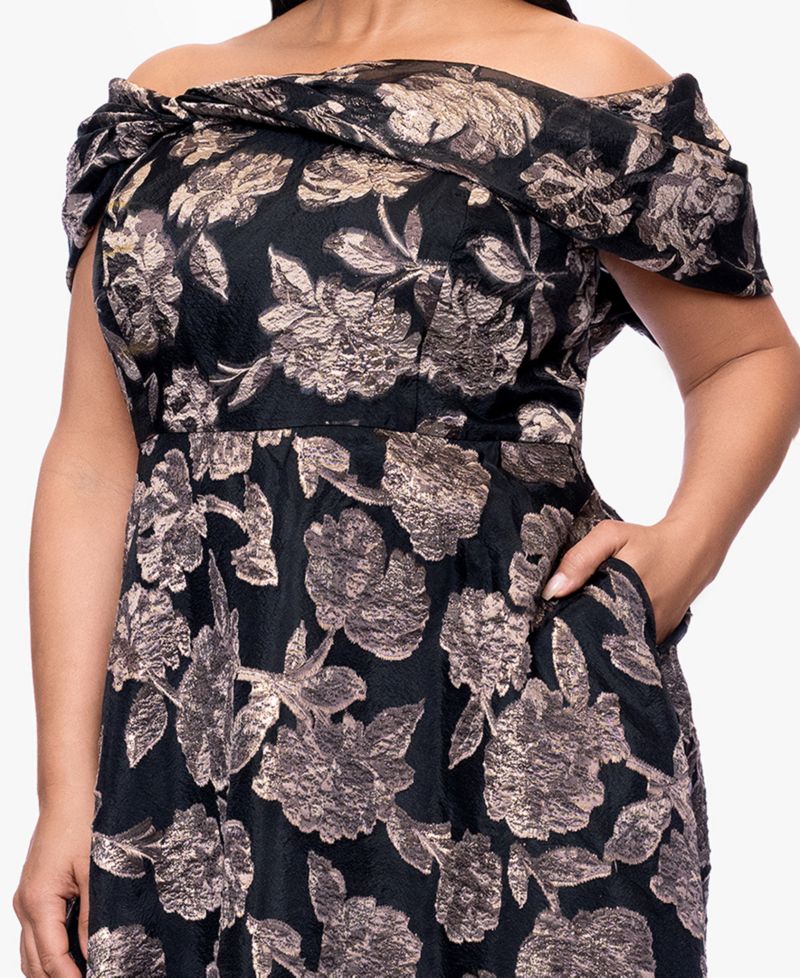 Plus Size Printed Off-The-Shoulder Ball Gown