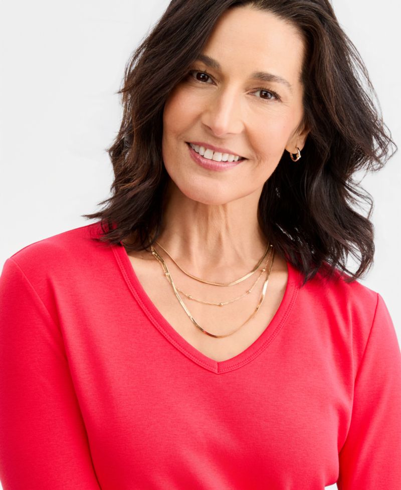 Petite V-Neck 3/4-Sleeve T-Shirt