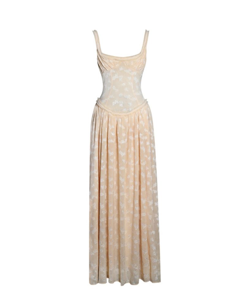 Women's Ulissa Orange Square Neck Jacquard Textured High Slit Maxi Dress