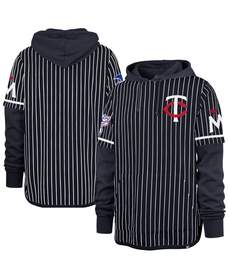 Men's Navy Minnesota Twins Pinstripe Double Header Pullover Hoodie