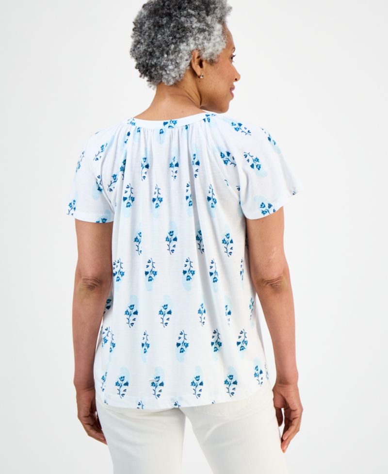 Petite Printed Button-Front Short-Sleeve Top
