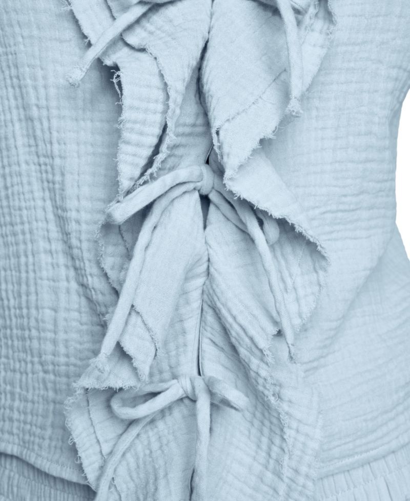 Women's V-Neck Short Puff-Sleeve Tie-Front Shirt