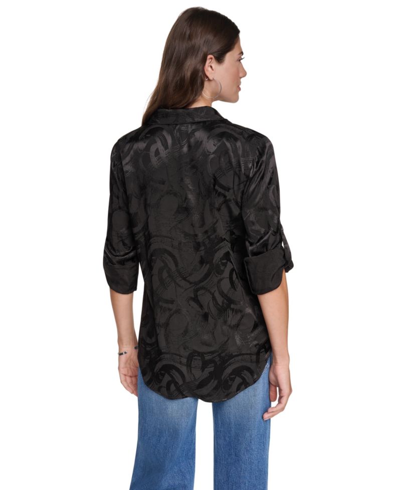 Women's Roll-Tab Jacquard Blouse