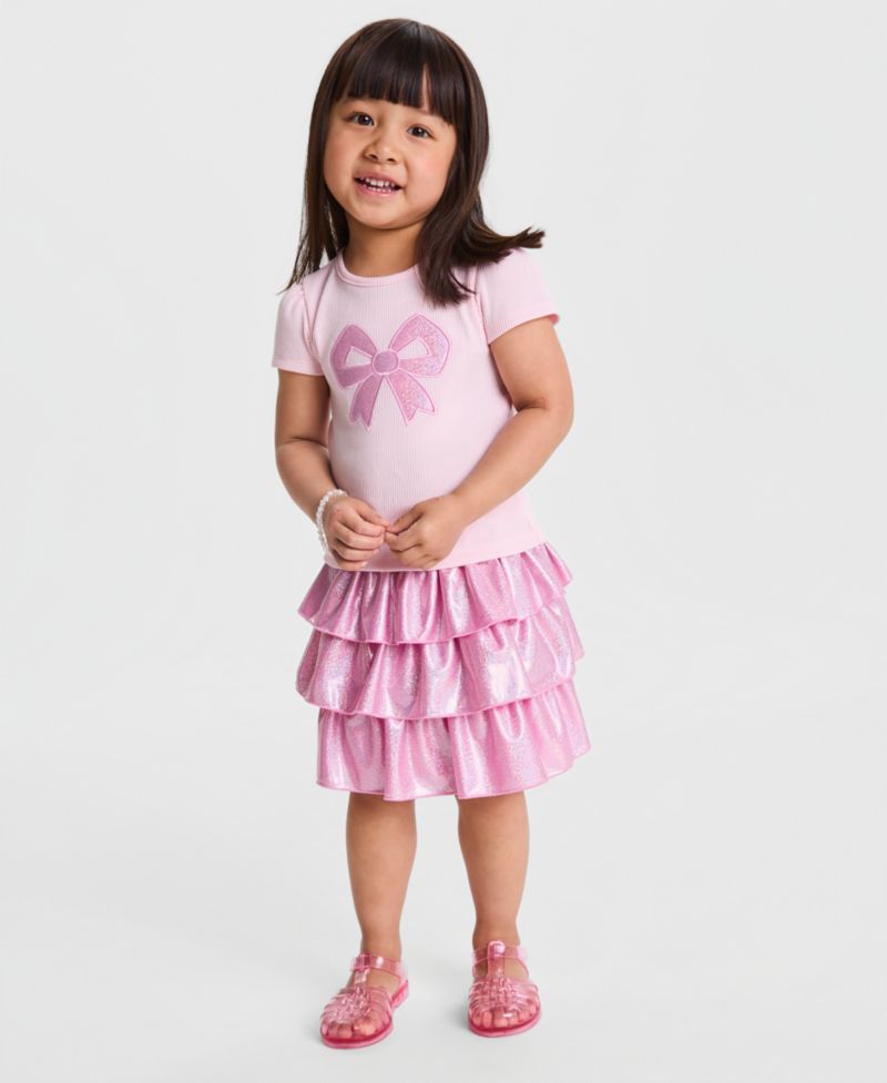 Toddler Girls' 12M-5T T-Shirt and Sparkle Tiered Skort, 2-Piece Set