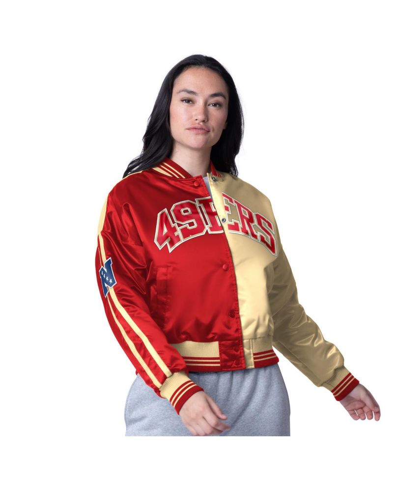 Women's Scarlet/Gold San Francisco 49ers Zone Blitz Cropped Full-Snap Satin Jacket
