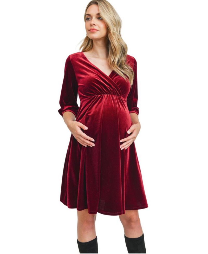 Women's Velvet V Neck Wrap Nursing Dress