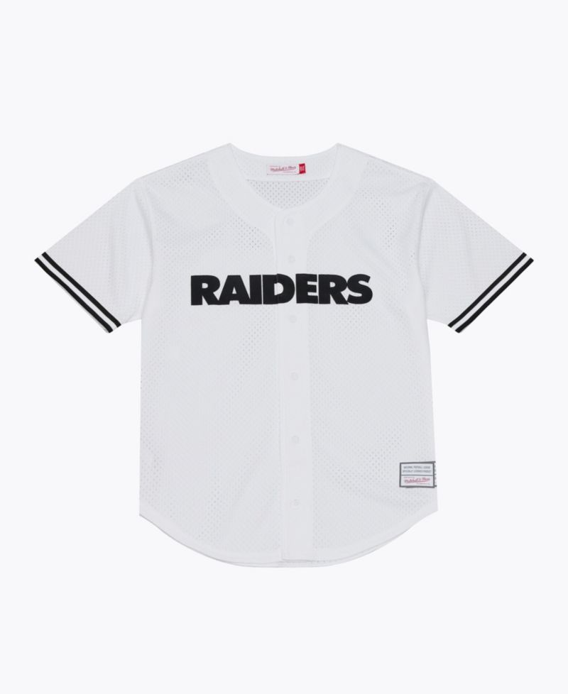 Men's White Las Vegas Raiders Monochrome Mesh Full-Button Baseball Jersey