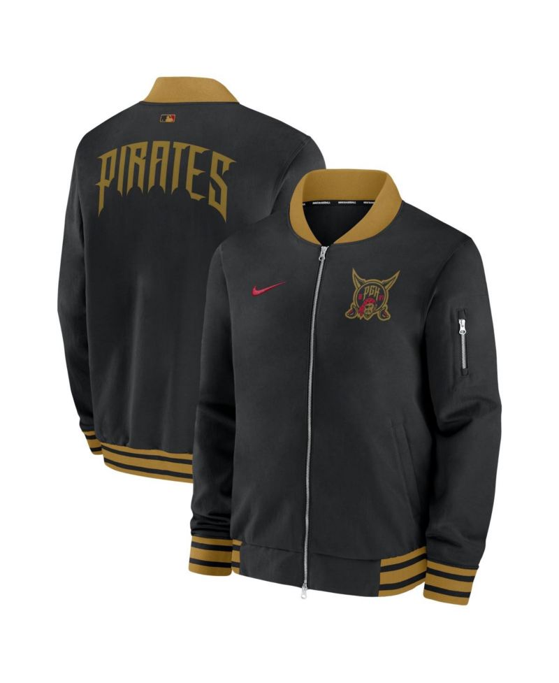 Men's Black Pittsburgh Pirates 2026 City Connect Authentic Collection Relaxed Full-Zip Bomber Jacket