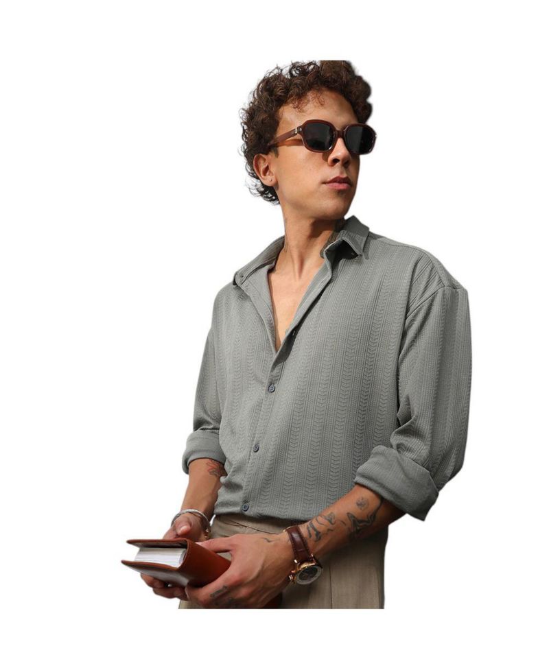 Men's Ash Grey Stripe-Textured Shirt