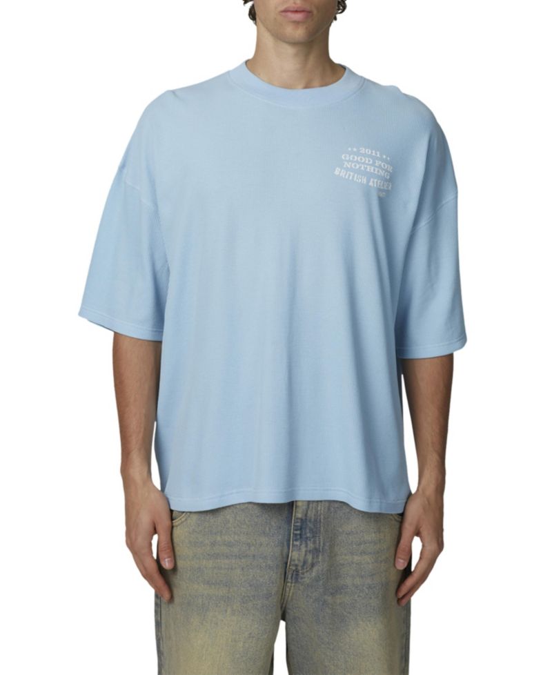 Men's Stamp Boxy-Fit Screenprinted Waffle-Knit T-Shirt