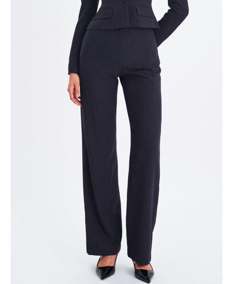 Women's Quinnie Navy Striped High-Waisted Straight Leg Pant
