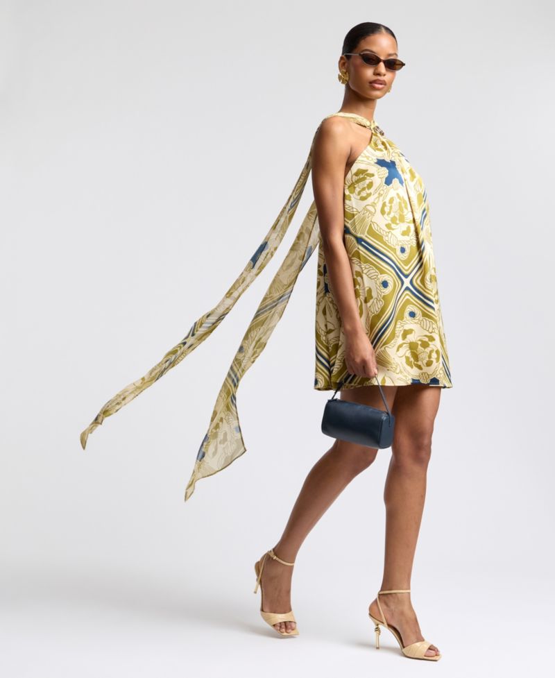 Women's Halter Scarf Print Swing Mini Dress