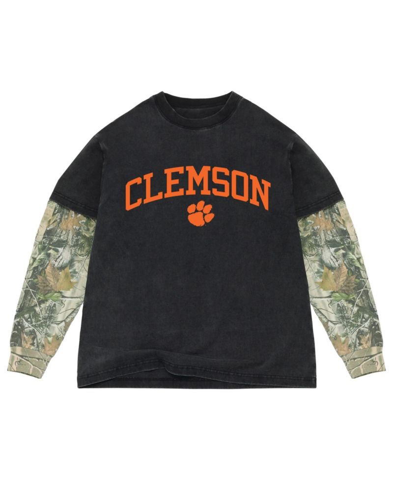 Men's Black/Camo Clemson Tigers Back Bay Twofer Heavyweight Long Sleeve T-Shirt