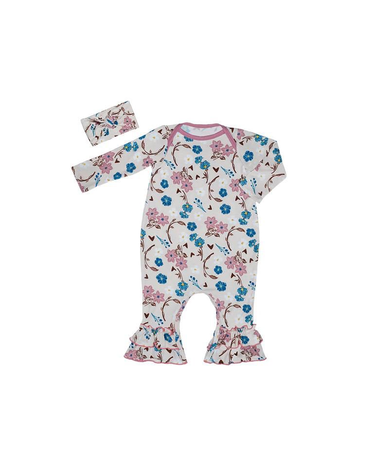 Baby Girls (0 To 18 Months) Ruffle Long Sleeve Romper & Head Wrap Set