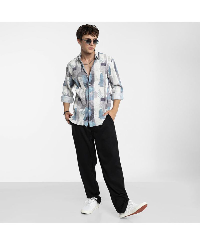 Men's Icy Blue & Ivory White Twig-Block Shirt