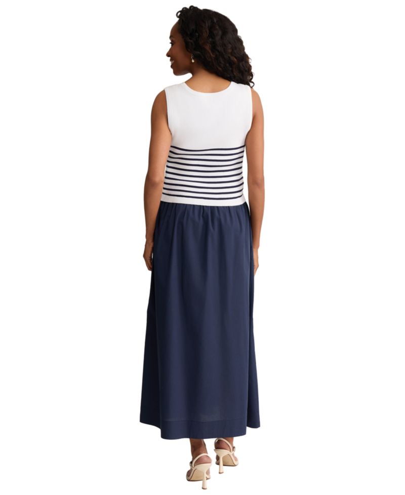 Women's Sleeveless Stripe Ribbed Knit Midi Dress
