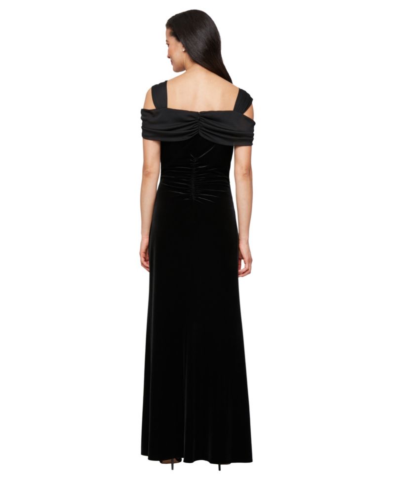 Women's Velvet Cold Shoulder Back Zipper Dress