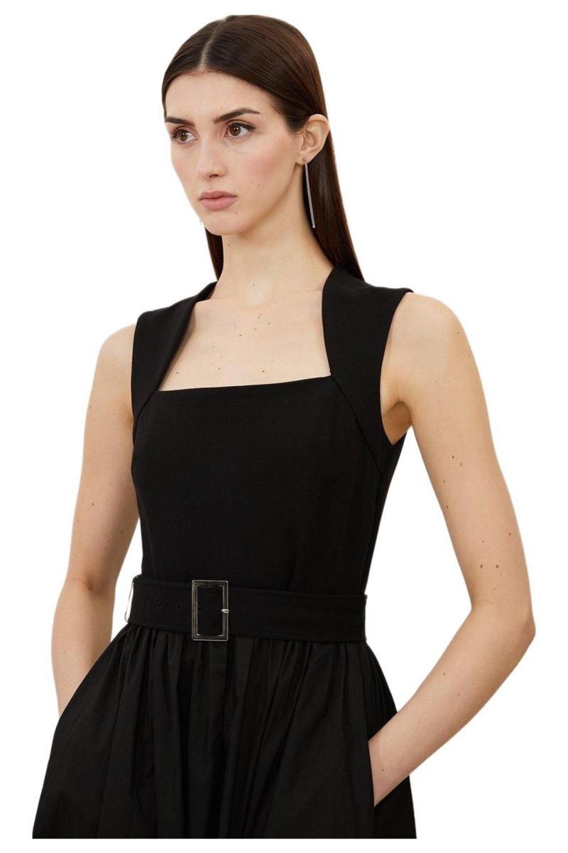 Women's Square Neck Belted Maxi Dress