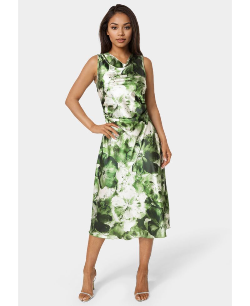 Women's Printed Satin Cowl Maxi Dress