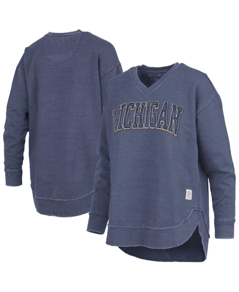 Women's Navy Michigan Wolverines Westin Poncho V-Neck Pullover Sweatshirt