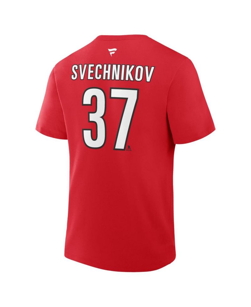 Men's Andrei Svechnikov Red Carolina Hurricanes Authentic Stack Name & Number T-Shirt