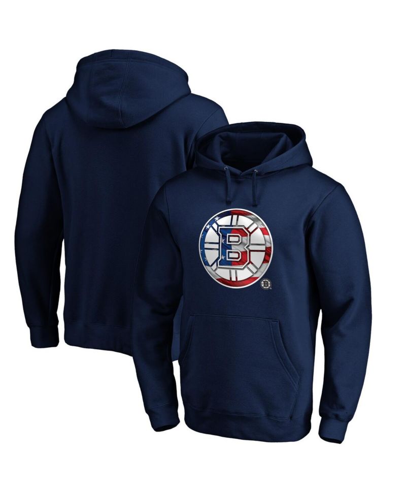 Men's Navy Boston Bruins Banner Wave Logo Pullover Hoodie