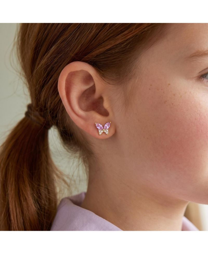 Dainty 14k Gold Plated Soft Pink CZ Butterfly Stud Earrings