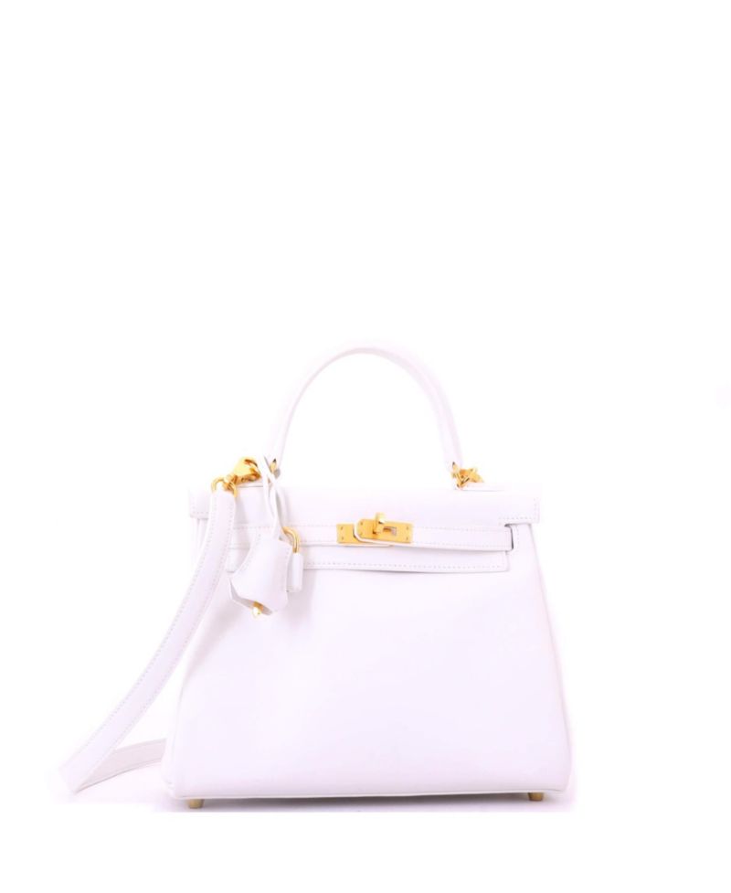 Pre-Owned Hermes Kelly 25 Handbag White Swift with Gold Hardware