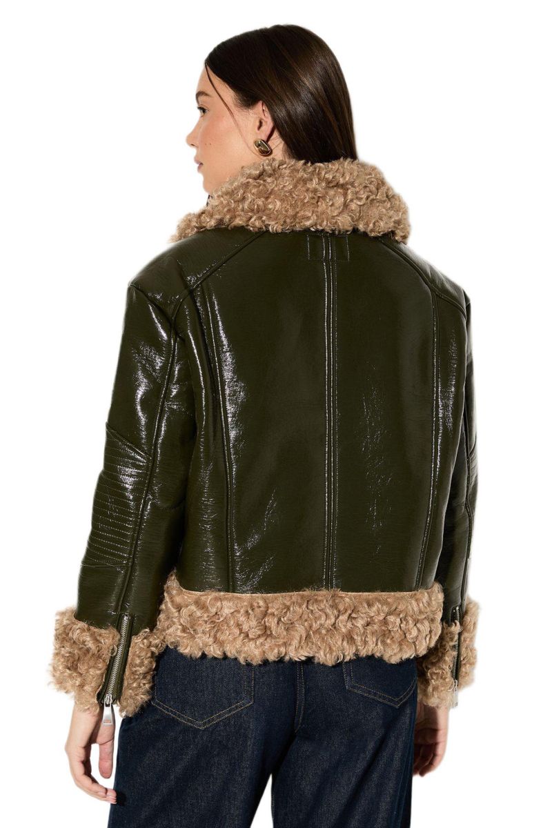 Women's Premium Faux Fur Collar Aviator Jacket