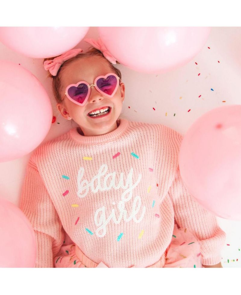Little and Big Girls Birthday Girl Sprinkle Knit Sweater