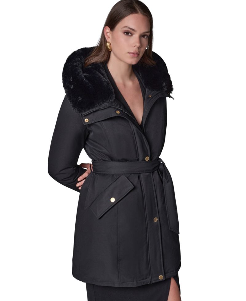 Women's Belted Hooded Mid-Length Puffer Coat