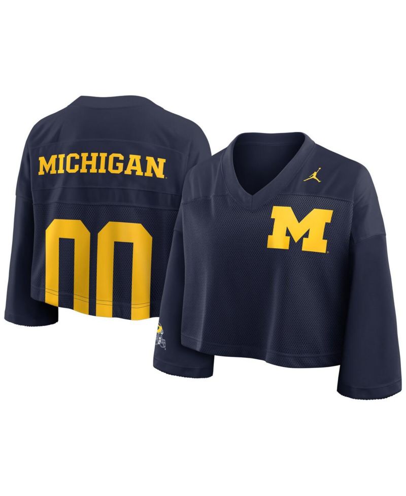 Women's Navy Michigan Wolverines Cropped Mesh Dri-FIT Fashion Jersey