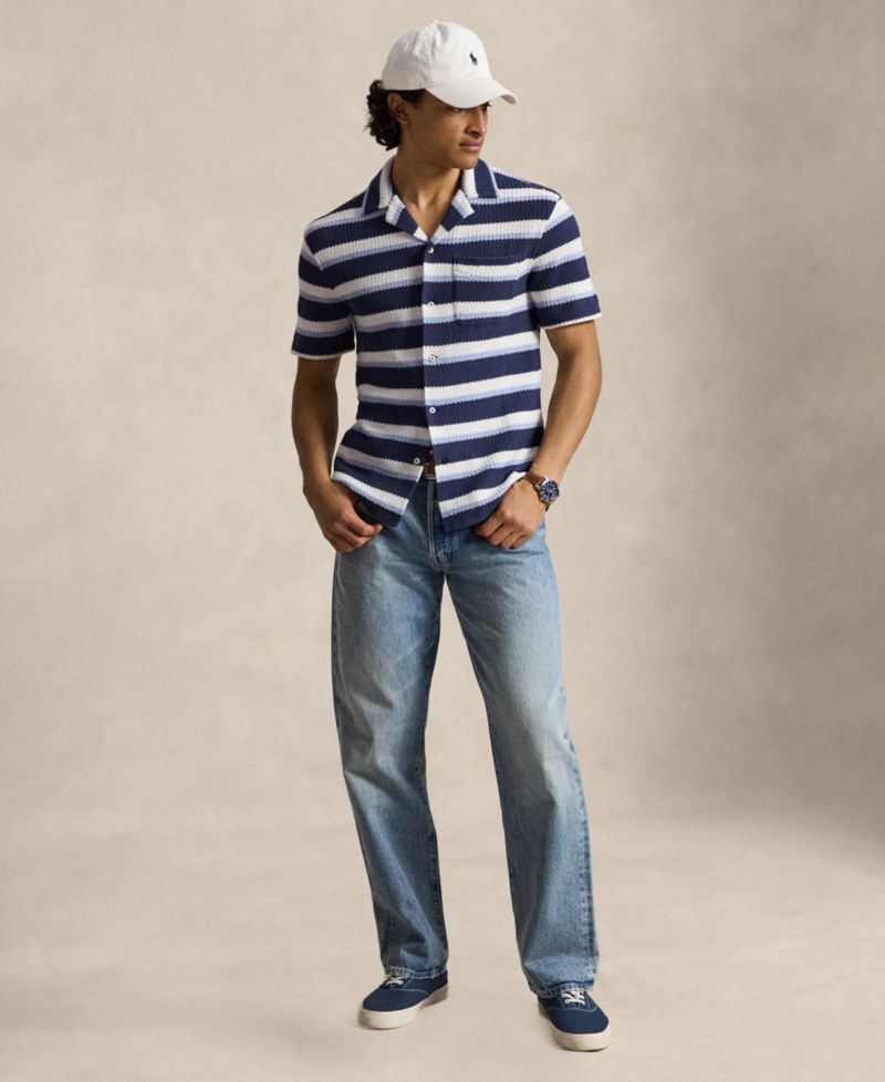 Men's Striped Herringbone Camp Shirt