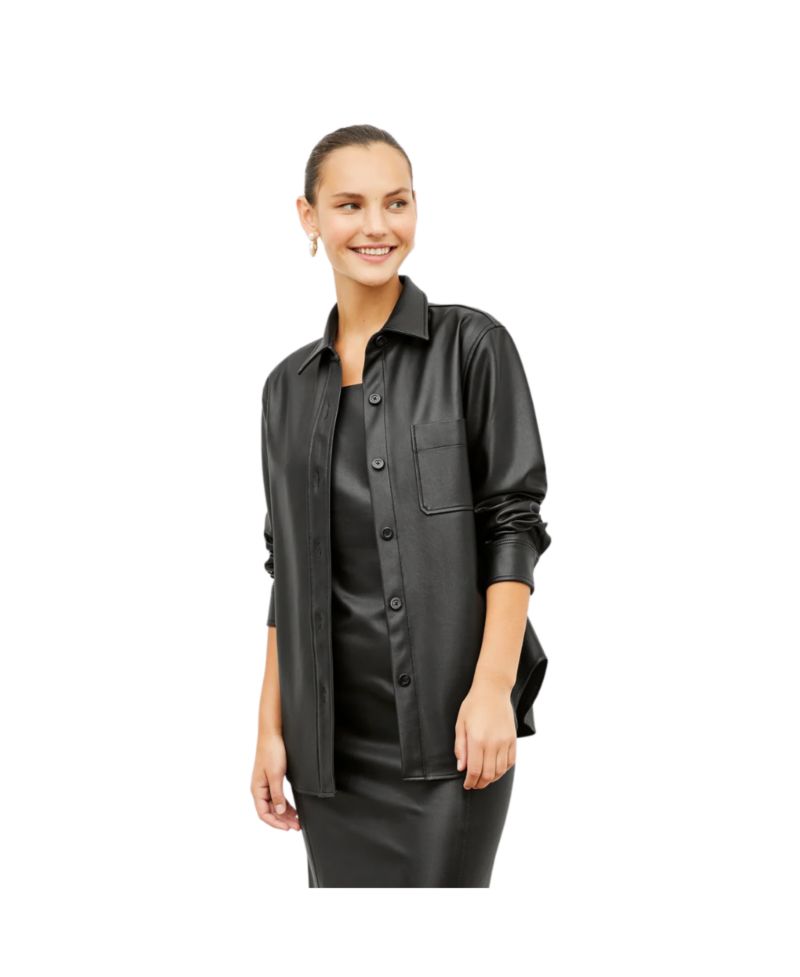 Women's Sierra Faux Leather Shacket with Relaxed Fit