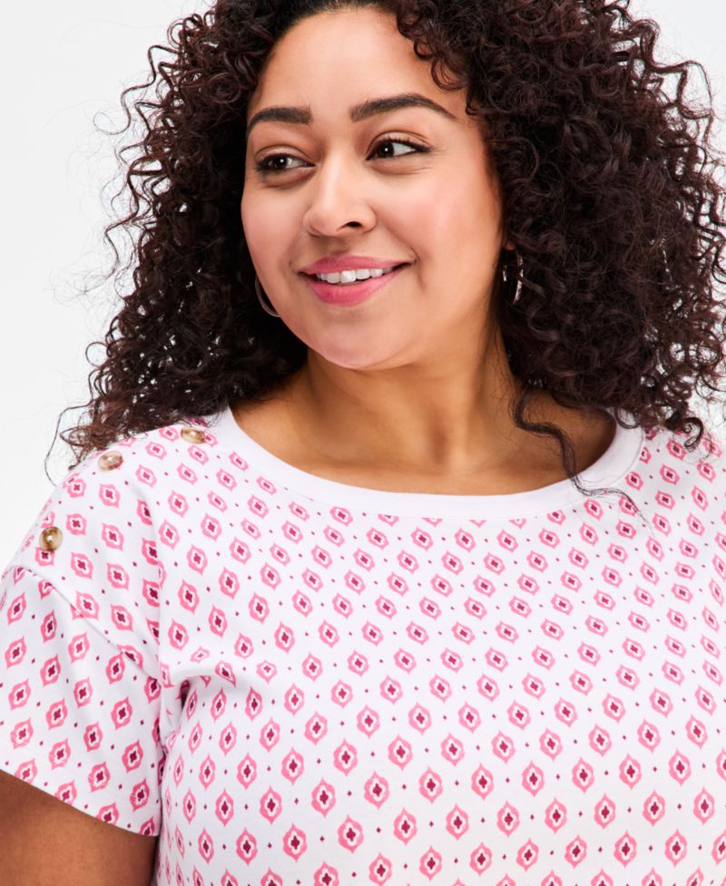Petite Cotton Button-Shoulder Tee