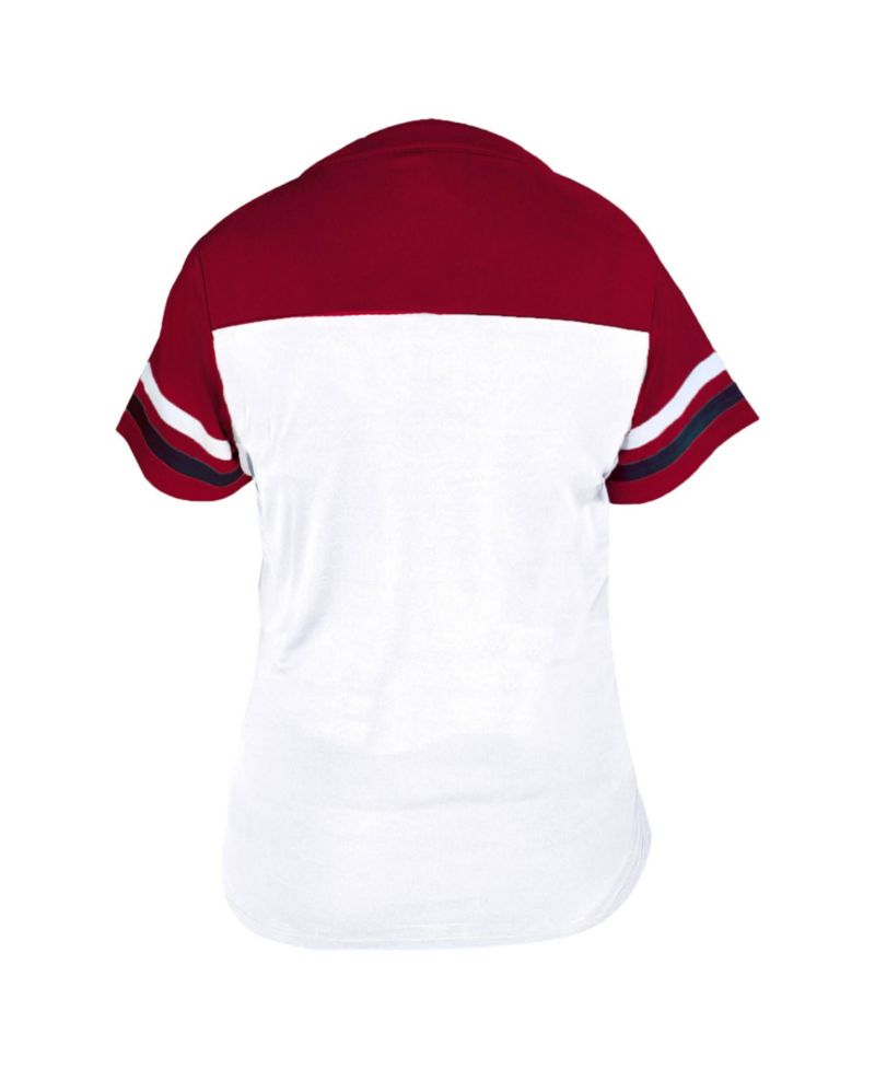 Women's White/Red St. Louis Cardinals Plus Size Two-Stripe V-Neck T-Shirt