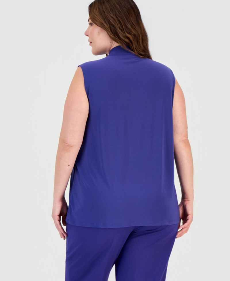 Plus Size Scarf-Neck Sleeveless Blouse