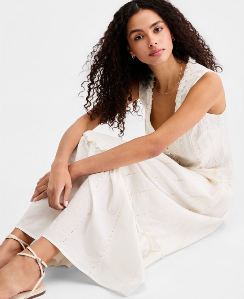 Women's Embroidered Tiered Cotton Pull-On Maxi Skirt