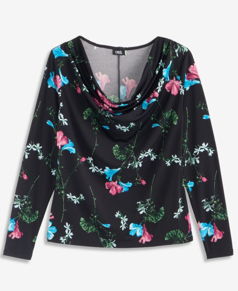 Petite Floral-Print Cowl Neck Top
