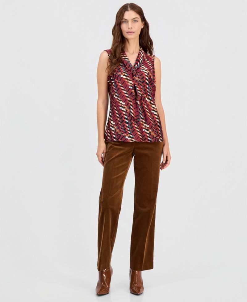 Plus Size Sailor Tie Sleeveless Geometric-Print Blouse
