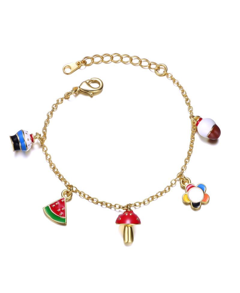14k Yellow Gold Plated Adjustable Bracelet with Multi-Shaped Charms for Kids