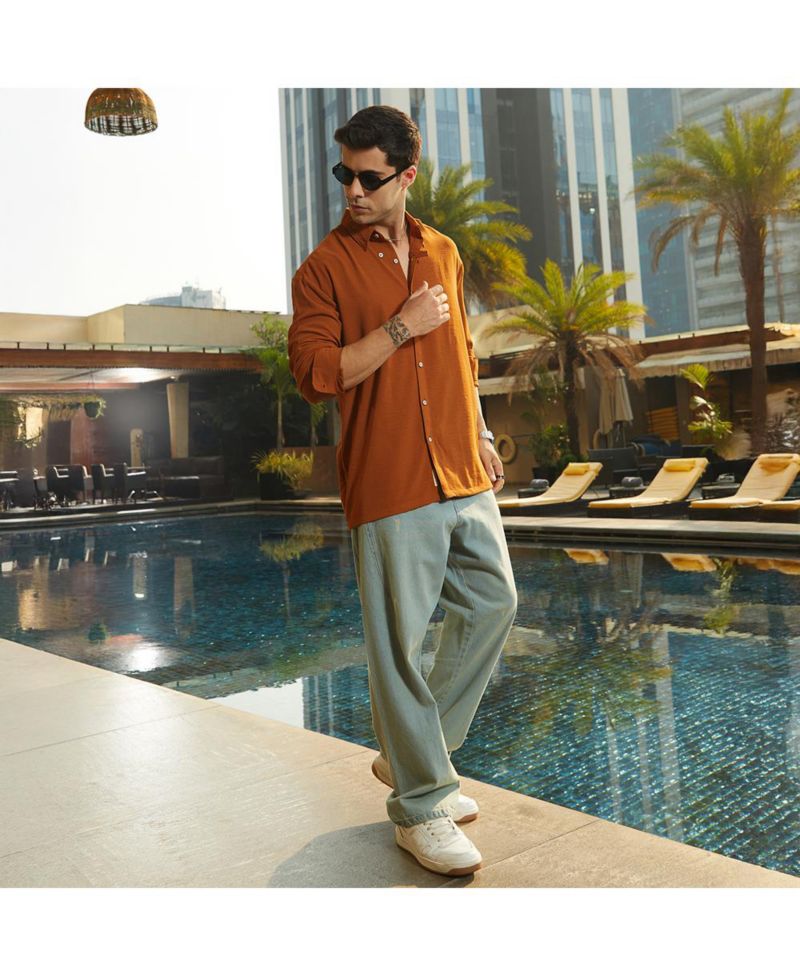 Men's Rust Orange Breezy Wrinked Shirt