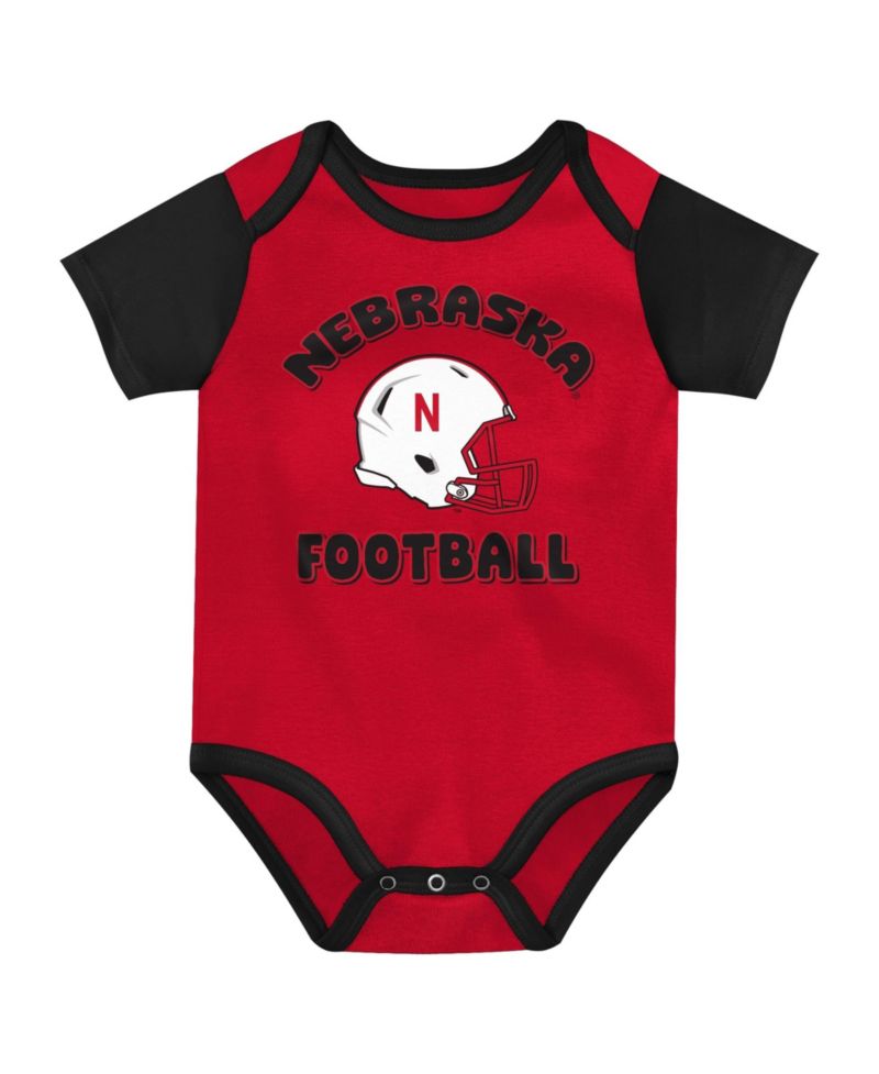 Baby Boys and Girls Red Nebraska Huskers Star Player Three-Piece Bodysuit Set