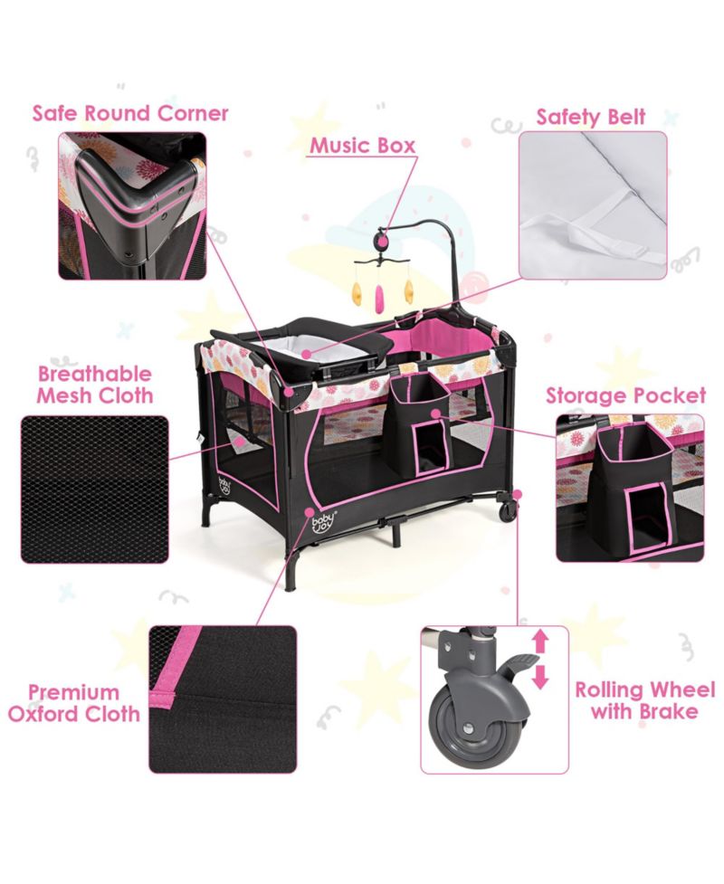 Baby Bedside Sleeper Portable Bassinet 4-in-1 Rolling Bassinet
