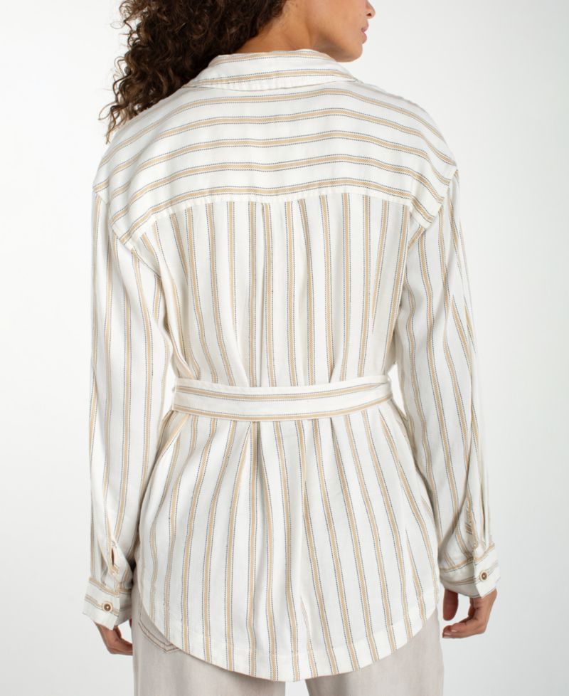 Petite Striped Belted Shacket